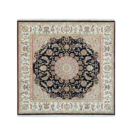 Fine Oriental Wool Hand Knotted Rug Blue Ivory 6.3X6.0 -O090069