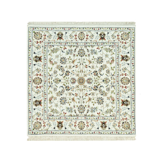 Fine Oriental Wool Hand Knotted Rug Ivory Ivory 4.2X4.2 -O090508