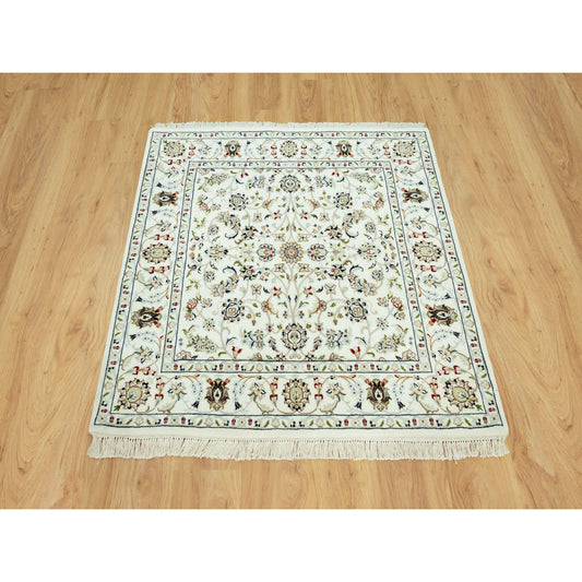 Fine Oriental Wool Hand Knotted Rug Ivory Ivory 4.2X4.2 -O090508
