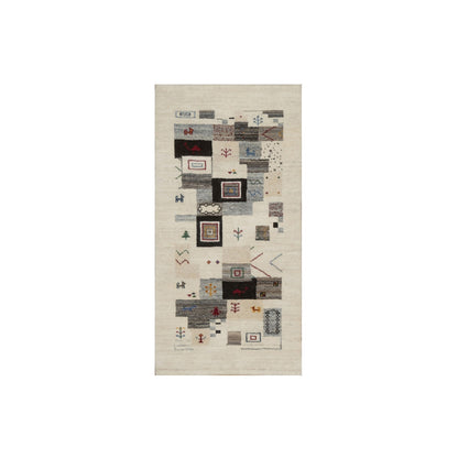 Modern and Contemporary Wool Hand Knotted Rug Ivory 2.5x4.9 -O091318