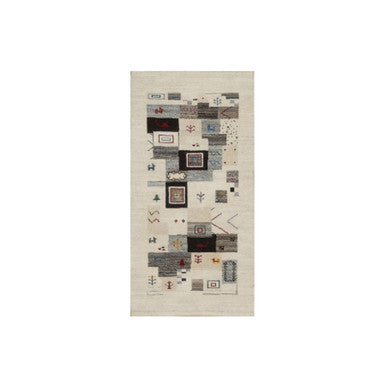 Modern and Contemporary Wool Hand Knotted Rug Ivory 2.5x4.9 -O091318
