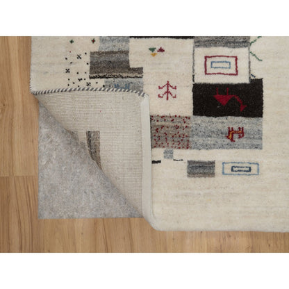 Modern and Contemporary Wool Hand Knotted Rug Ivory 2.5x4.9 -O091318