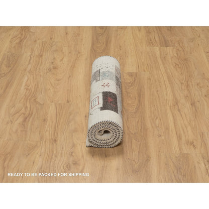 Modern and Contemporary Wool Hand Knotted Rug Ivory 2.5x4.9 -O091318