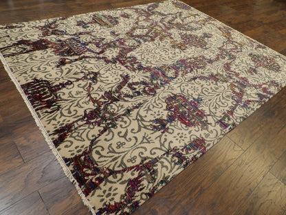 Transitional Oxidized Sari Silk Damask Design 8'0"x10'0" Hand-knotted Rug -w1052