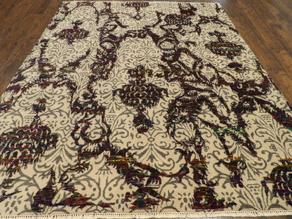Transitional Oxidized Sari Silk Damask Design 8'0"x10'0" Hand-knotted Rug -w1052
