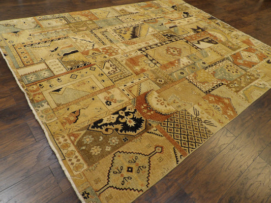 Patchwork Natural-dye Vintage Look 8'0"x11'0" Hand-knotted Rug -w11028