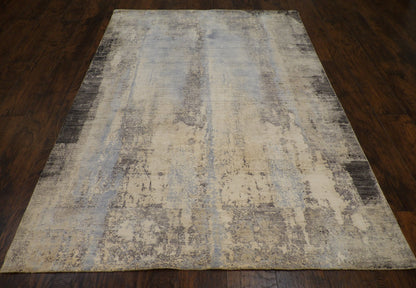 Transitional Oxidized Silky Broken Abstract Design 5'0"x8'0" Hand-knotted Rug -W11051