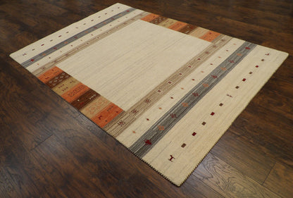 Tribal Modern Gabbeh Natural Dye Hand-Loom 5'0"x8'0" Hand-loom Rug -W11070