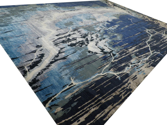 Modern Ocean Monsoon Design 12 x 18 Hand knotted Rug - w1140