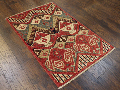 Ikat 3'0"x5'0" Hand-knotted Rug -w191