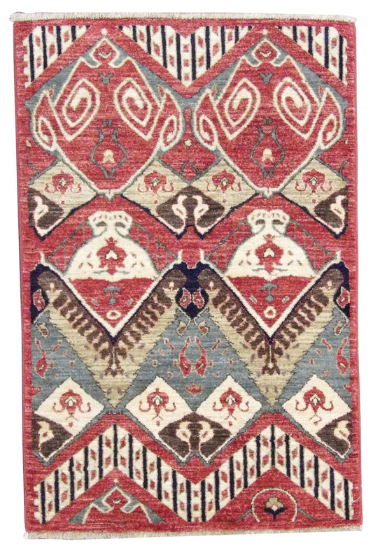 Ikat 3'0"x5'0" Hand-knotted Rug -w191