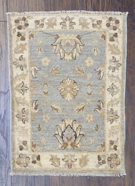Oushak Chobie Natural-dye Whitewash 2'0"x3'0" Hand-knotted Rug -w345