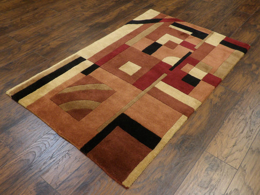 Modern Geometrical Design 4'0"x6'0" Hand-knotted Rug -w367