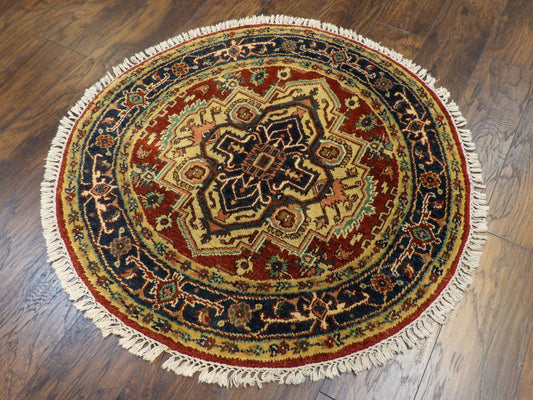 Tribal Heriz 4'0"x4'0" Hand-knotted Rug -w478