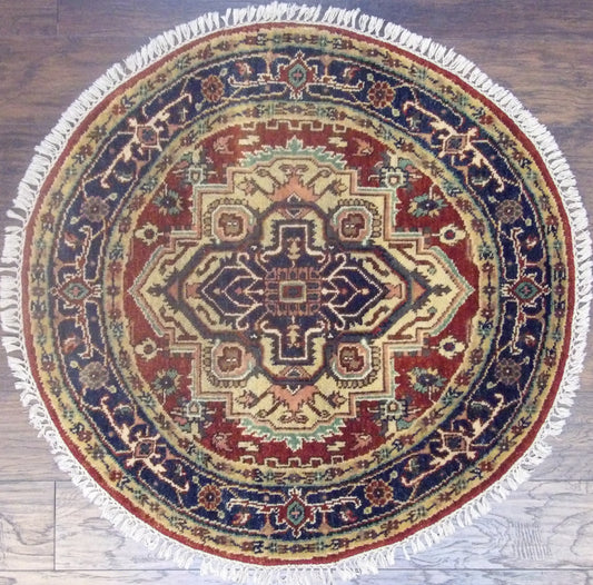 Tribal Heriz 4'0"x4'0" Hand-knotted Rug -w478