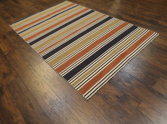 Coastal Flat-Weave Indoor/Outdoor Beach 5'0"x8'0" Hand-knotted Rug -W811