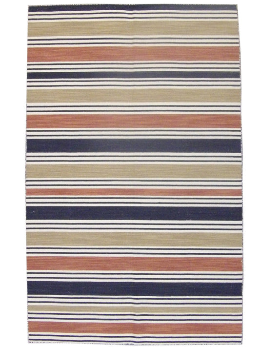 Coastal Flat-Weave Indoor/Outdoor Beach 5'0"x8'0" Hand-knotted Rug -W811