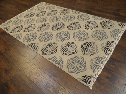 Coastal Flat-Weave Indoor/Outdoor Beach 5'0"x8'0" Hand-knotted Rug -W812