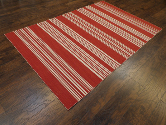 Coastal Flat-Weave Indoor/Outdoor Beach 5'0"x8'0" Hand-knotted Rug -W816