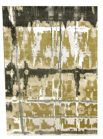 Transitional Silky Broken Abstract Design 5'0"x8'0" Hand-knotted Rug -W844