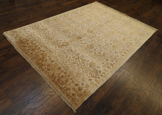 Transitional Silky Damask Design 5'0"x8'0" Hand-knotted Rug -W847