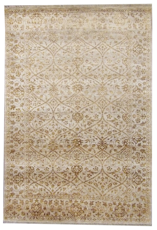 Transitional Silky Damask Design 5'0"x8'0" Hand-knotted Rug -W847